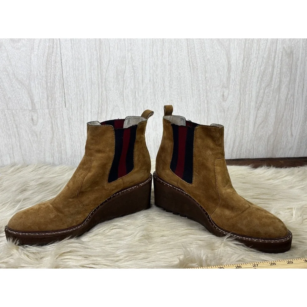 Cecelia NY Gemma Wedge Boots Tan Suede Chelsea Booties Women's 10 Boho Chic